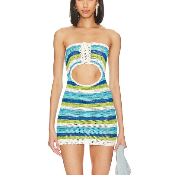 Lovers + Friends Alexia Crochet Mini Dress MEDIUM Bodycon Cut Out Resort $118 - Picture 1 of 7